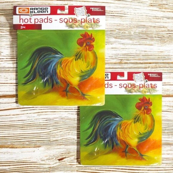 Rooster Tin Metal Hot Pads Trivets Colorful Whimsical Square 7x7 in 4 Hot Pads - Picture 16 of 16